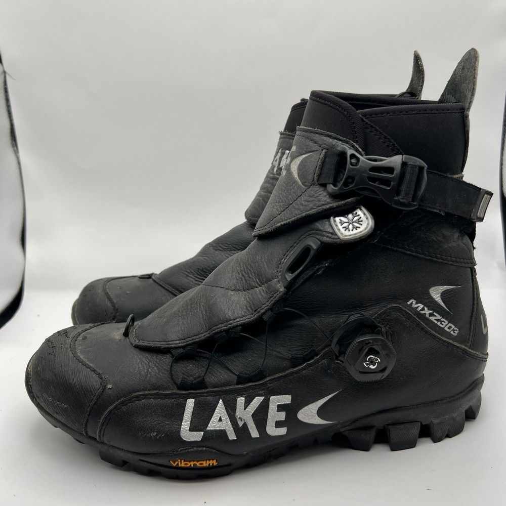 Lake MXZ303 Winter Cycling Boots Black Leather BOA Vibram MTB Mens 10 Subzero